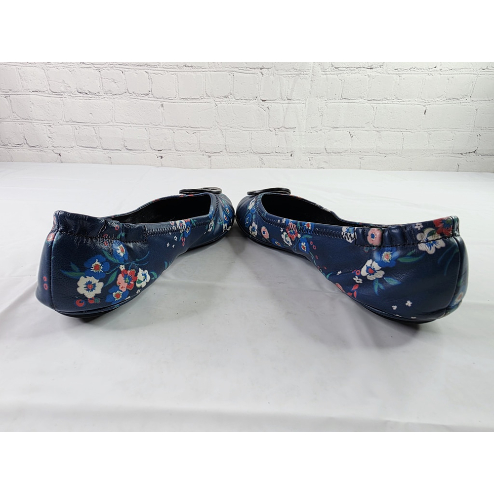 Tory Burch Minnie Travel Ballet Flats Blue Pansy Bouquet Floral Print Size 8.5 - Picture 6 of 7